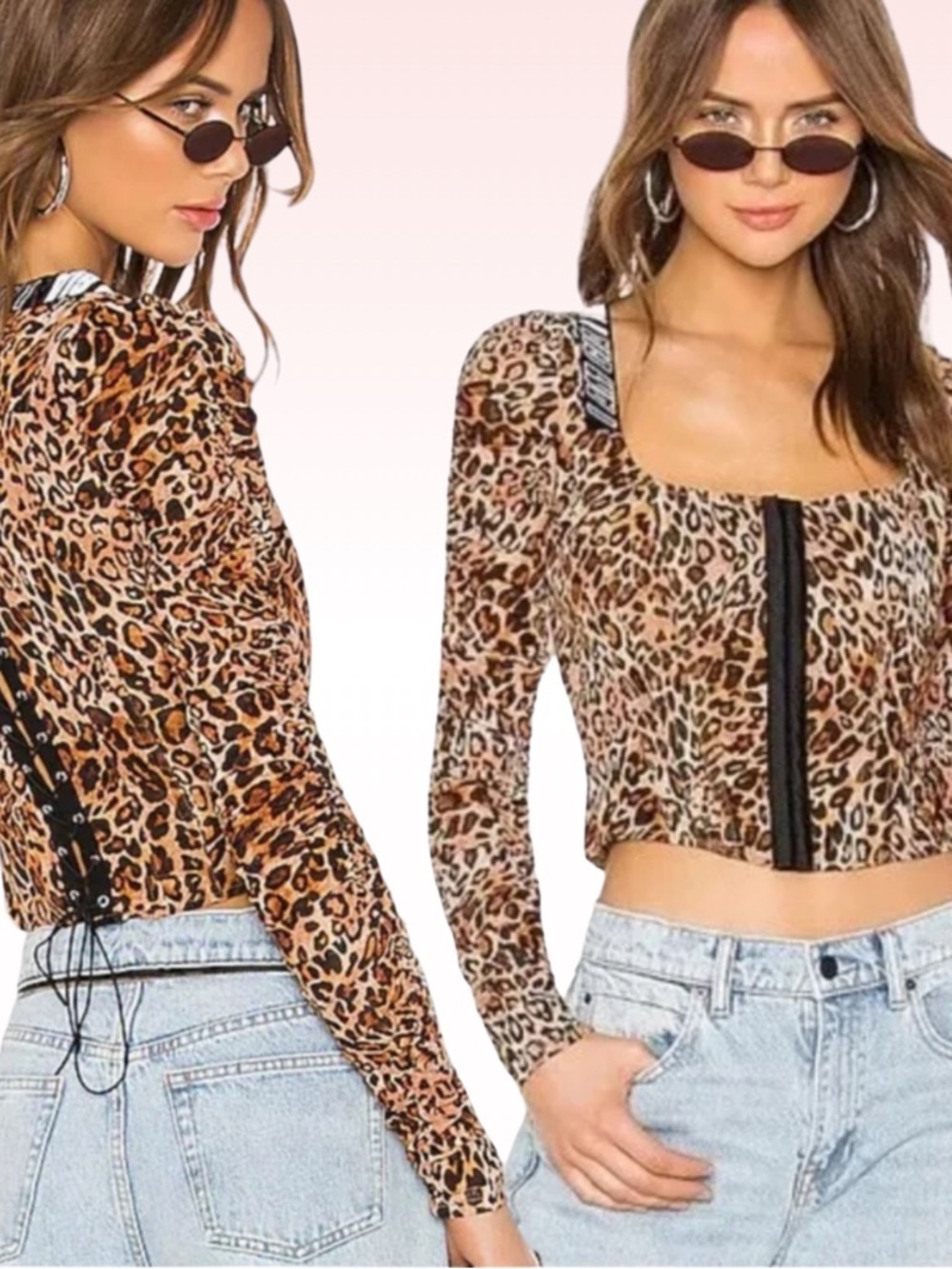 I AM GIA Chelsea Leopard Long Sleeve Corset Top (Sz S)